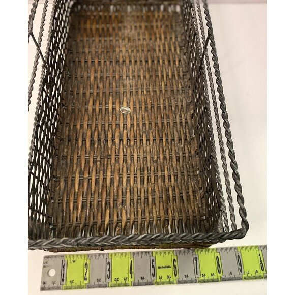 Woven Rectangular Wicker Rattan Basket Handles Metal Frame Organizer - Picture 9 of 9